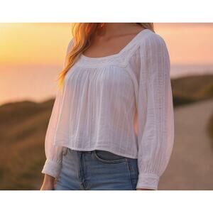 American Eagle White Lace Trim Babydoll Top XS Cottagecore Boho Y2K